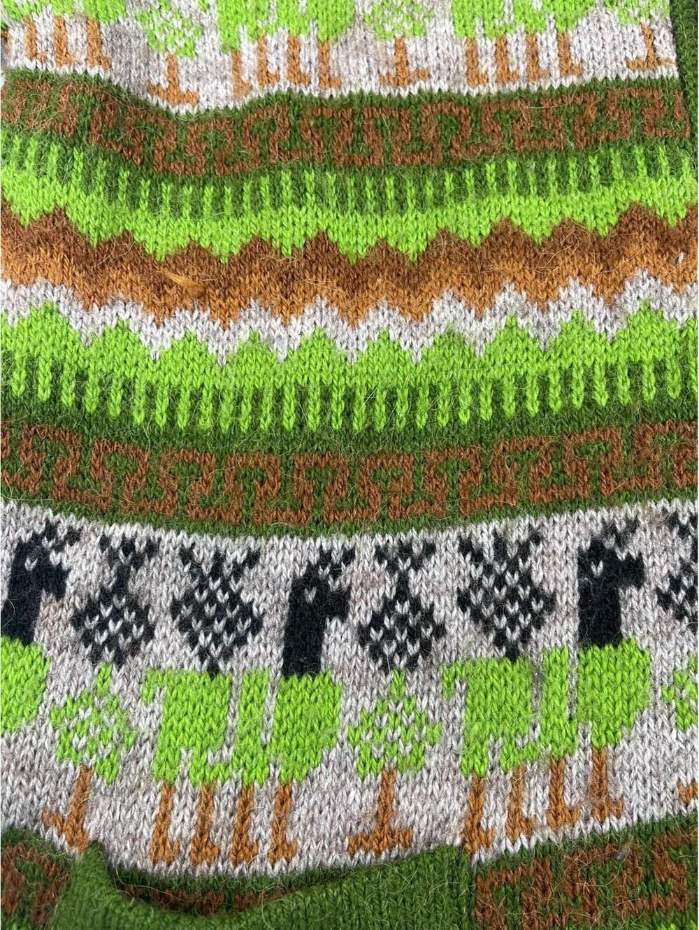 READ handmade Alpaca Zip Front Cardigan Women Sweater Llama Green Brown Ecuador - Picture 5 of 10